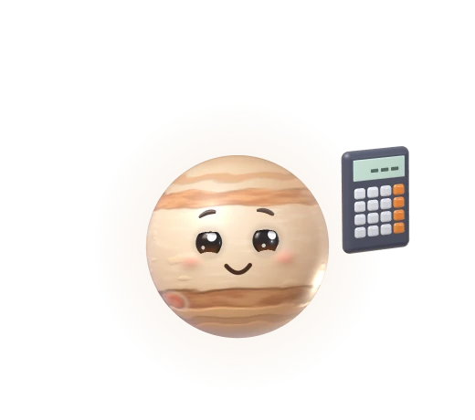 The Books agent, a cute striped tan planet bot, holding a calculator.