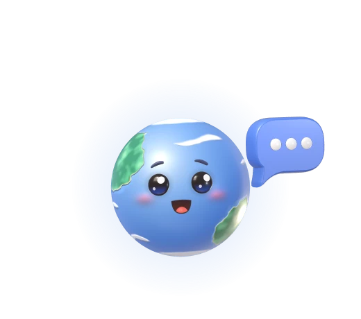 The Team agent, a cute blue and green planet bot, holding a chat bubble.